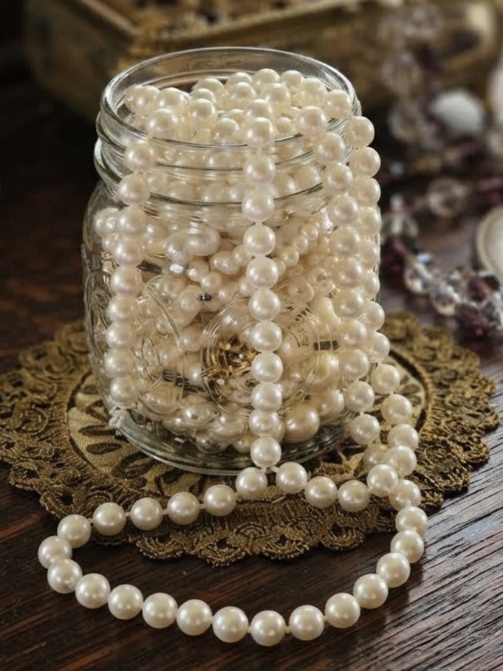 Curated Jar of Vintage Multi-Strand Elegant Classic Faux Pearl Necklaces|Wedding